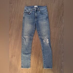 AGOLDE Toni Jeans Size 25 Mid Rise Straight Leg Blue Distressed Denim